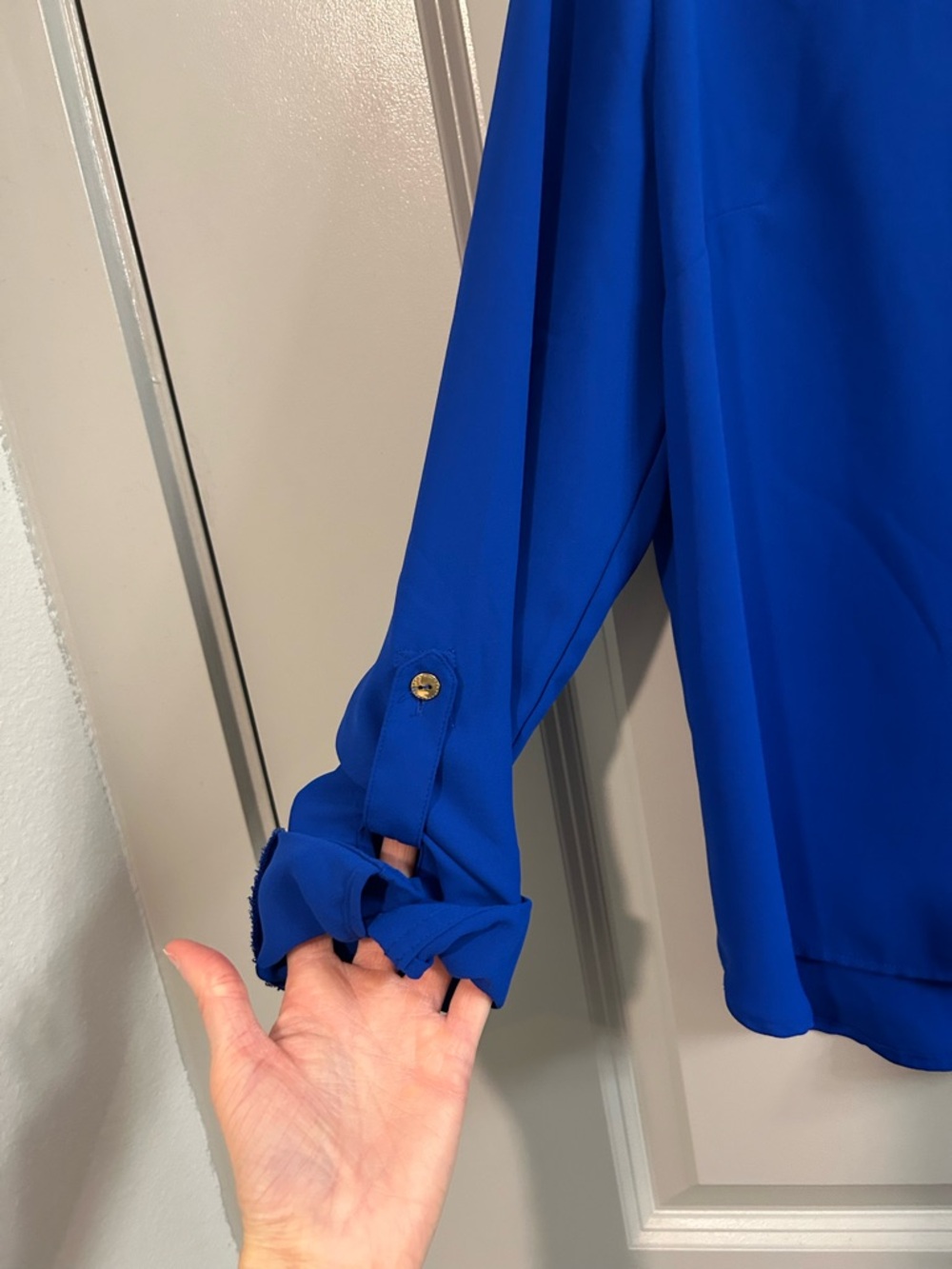 Nine West Cobalt Blue Roll-Tab Sleeve Blouse - Picture 2 of 4